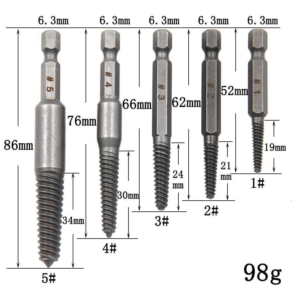 5pc Hexagonal Shank Broken Hea - огляд і ціна Power Tools Jack